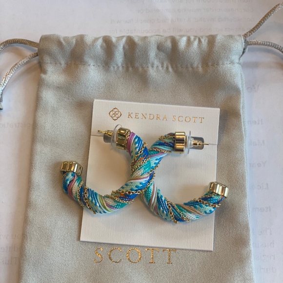 REG $98 KENDRA SCOTT MASIE CORDED 1.66" HOOP EARRINGS-PERIWINKLE MIX - Picture 3 of 7